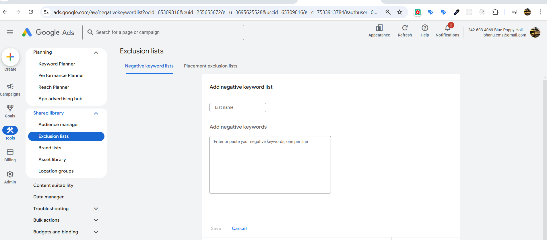 Keyword Exclusion list